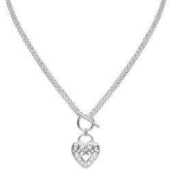 Large Filigree Heart Double Chain T-Bar Necklace