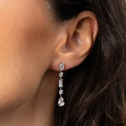Elongated Half Bezel Drop Earrings