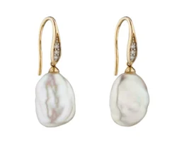 Keshi Pearl Earrings with Diamond Set Hook