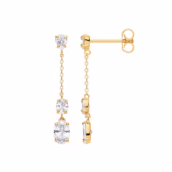 9ct Y/G 1 x tear cz then chain then 2 x oval drop earrings