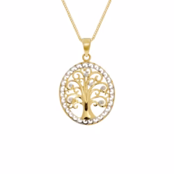 9ct Yellow and White Gold Oval Tree of Life Pendant