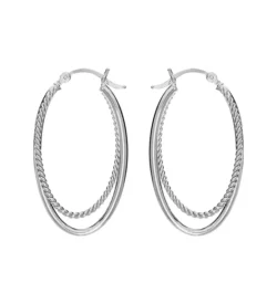 Silver large oval hoop – twisted plain and rope