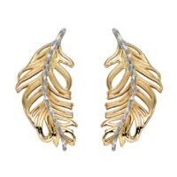 Feather Earrings in Yellow and White Gold