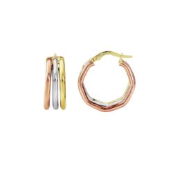 9ct Hexagonal Yellow, White & Rose Gold Hoop